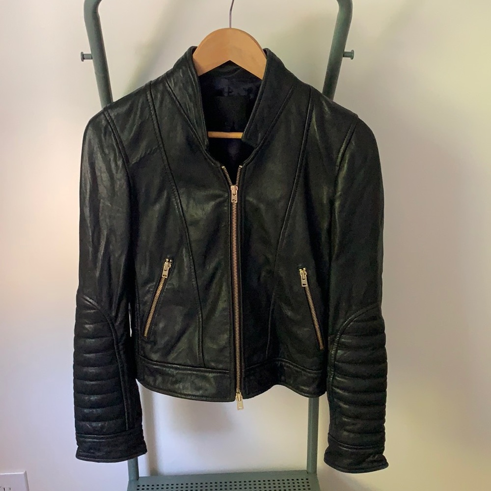J Crew black leather moto motorcycle jacket size 0